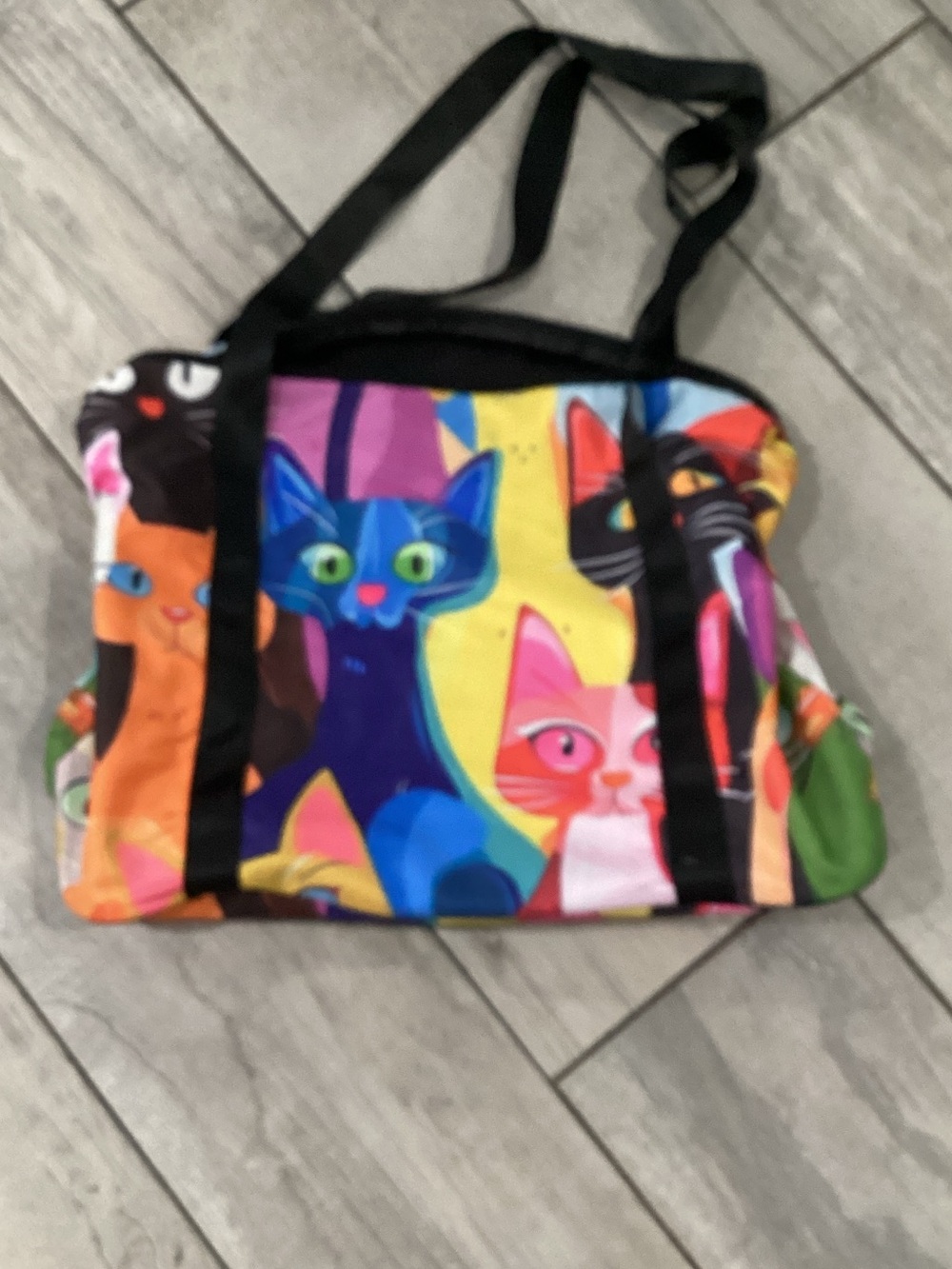 Source Unknown Colorful Cat Print Tote with Black Straps